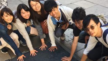 Pretending to participate in a Hollywood Star Ceremony