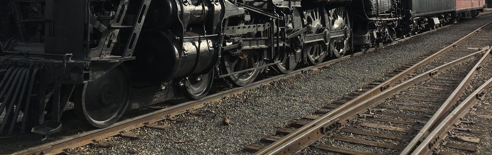 An old steam train on display in Sacramento, CA