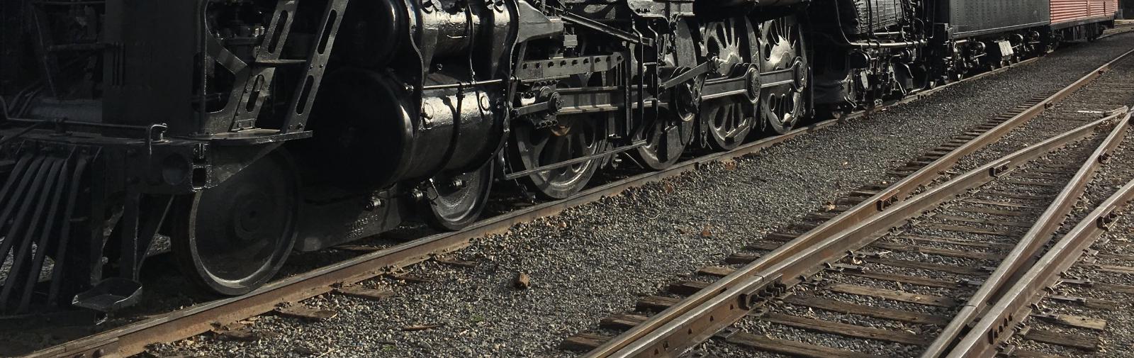 An old steam train on display in Sacramento, CA